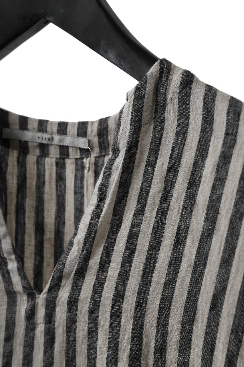 _vital exclusive minimal tunica tops / vintage farmers stripe linen (BLACK x BEIGE)