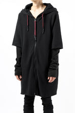Load image into Gallery viewer, FIRST AID TO THE INJURED HOODY LAYERED SLEEVE ZIP PARKA / FRENCH TERRY + JERSEY (BLACK)