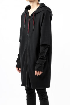 Load image into Gallery viewer, FIRST AID TO THE INJURED HOODY LAYERED SLEEVE ZIP PARKA / FRENCH TERRY + JERSEY (BLACK)
