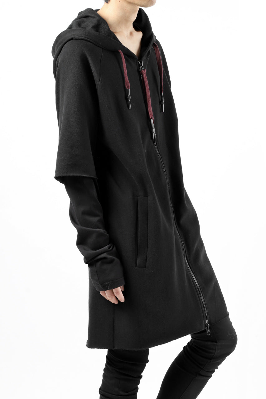 Load image into Gallery viewer, FIRST AID TO THE INJURED HOODY LAYERED SLEEVE ZIP PARKA / FRENCH TERRY + JERSEY (BLACK)