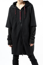 Load image into Gallery viewer, FIRST AID TO THE INJURED HOODY LAYERED SLEEVE ZIP PARKA / FRENCH TERRY + JERSEY (BLACK)