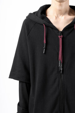 Load image into Gallery viewer, FIRST AID TO THE INJURED HOODY LAYERED SLEEVE ZIP PARKA / FRENCH TERRY + JERSEY (BLACK)
