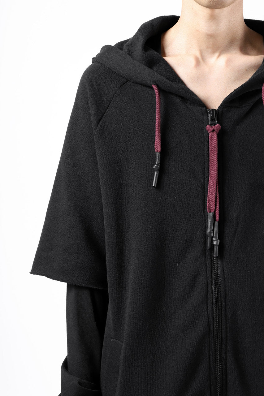 Load image into Gallery viewer, FIRST AID TO THE INJURED HOODY LAYERED SLEEVE ZIP PARKA / FRENCH TERRY + JERSEY (BLACK)