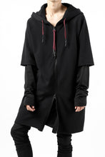 Load image into Gallery viewer, FIRST AID TO THE INJURED HOODY LAYERED SLEEVE ZIP PARKA / FRENCH TERRY + JERSEY (BLACK)