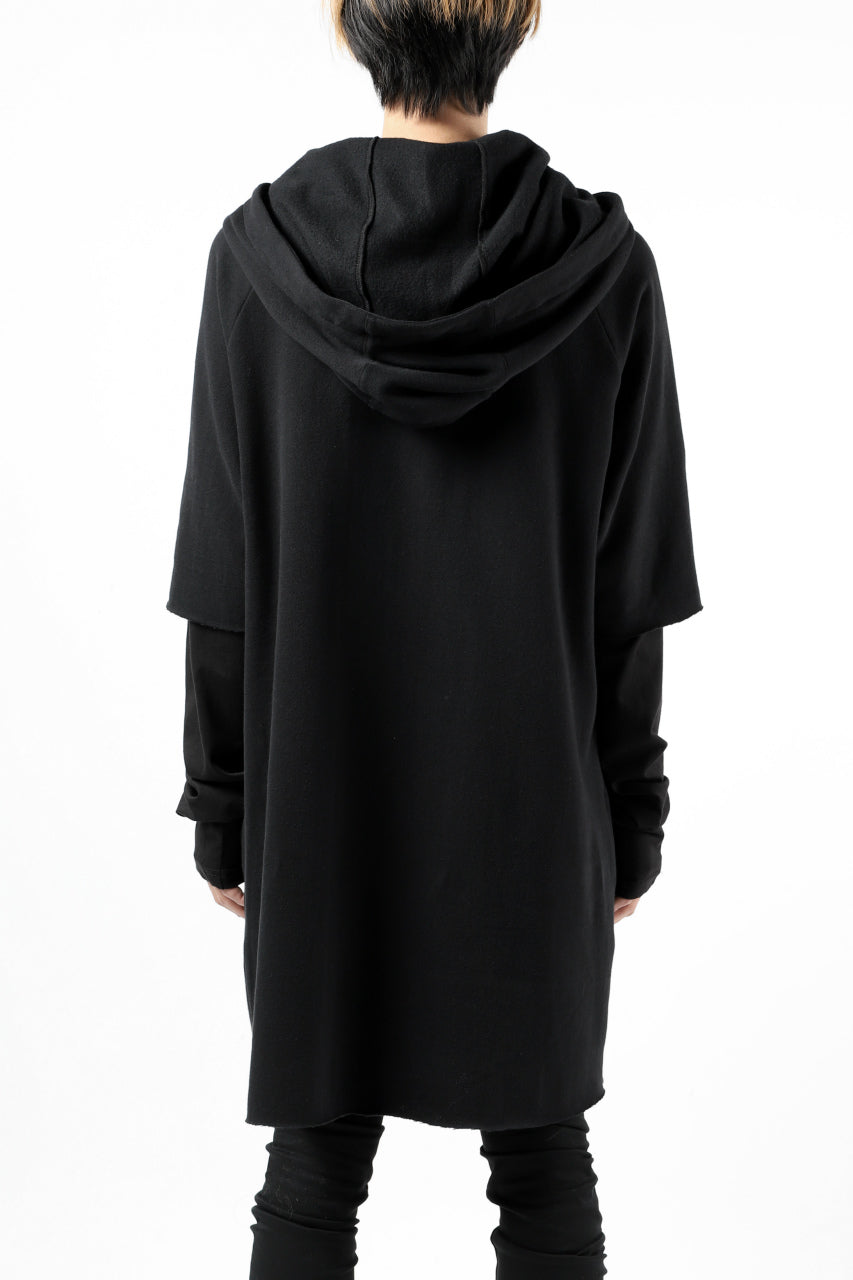 Load image into Gallery viewer, FIRST AID TO THE INJURED HOODY LAYERED SLEEVE ZIP PARKA / FRENCH TERRY + JERSEY (BLACK)