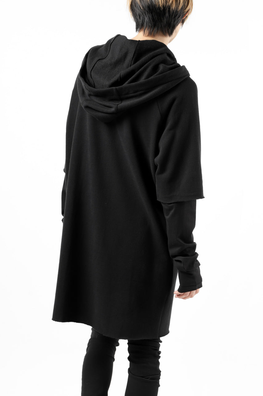 Load image into Gallery viewer, FIRST AID TO THE INJURED HOODY LAYERED SLEEVE ZIP PARKA / FRENCH TERRY + JERSEY (BLACK)