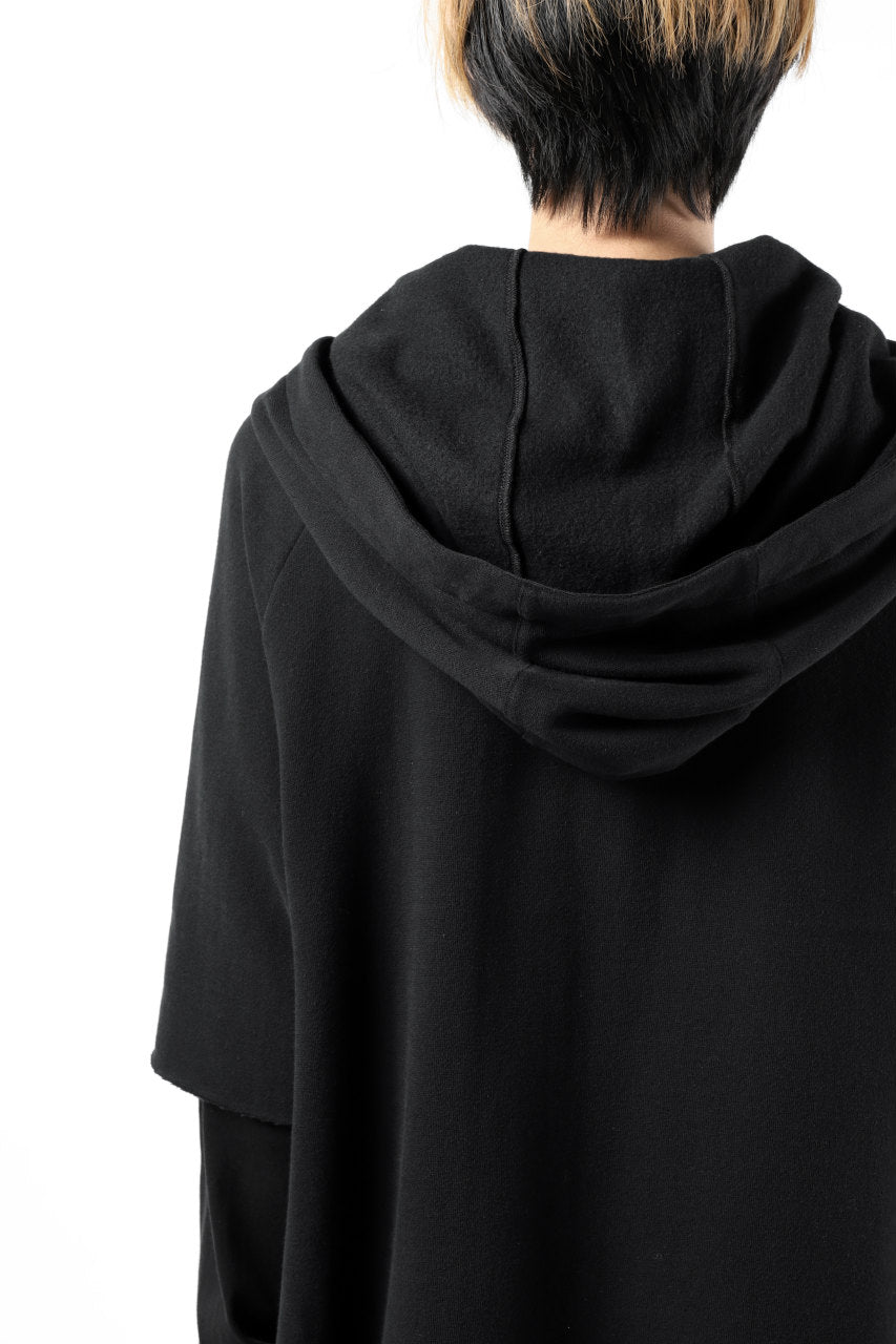 Load image into Gallery viewer, FIRST AID TO THE INJURED HOODY LAYERED SLEEVE ZIP PARKA / FRENCH TERRY + JERSEY (BLACK)