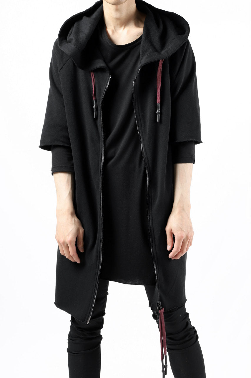 Load image into Gallery viewer, FIRST AID TO THE INJURED HOODY LAYERED SLEEVE ZIP PARKA / FRENCH TERRY + JERSEY (BLACK)