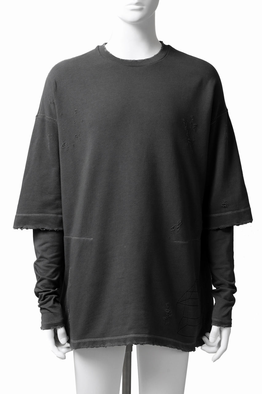 画像をギャラリービューアに読み込む, A.F ARTEFACT "FRAYED" DAMAGE LAYERED SWEATER TOPS (GREY)