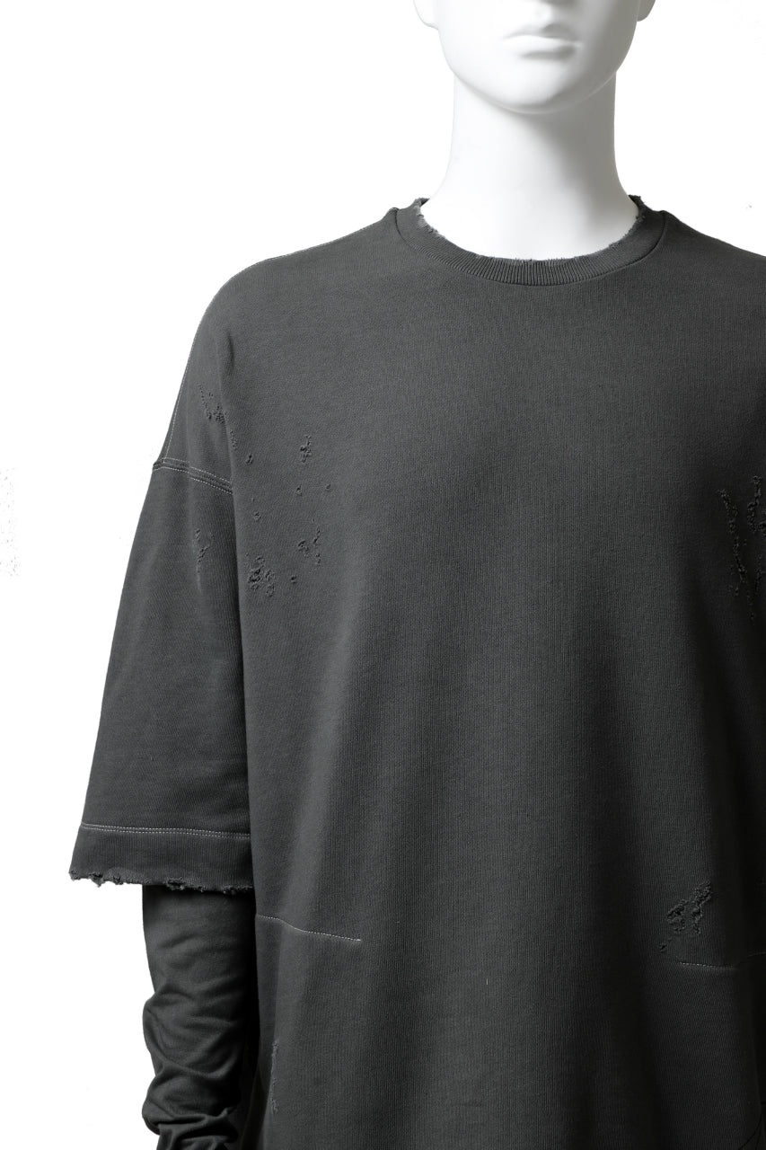 画像をギャラリービューアに読み込む, A.F ARTEFACT "FRAYED" DAMAGE LAYERED SWEATER TOPS (GREY)
