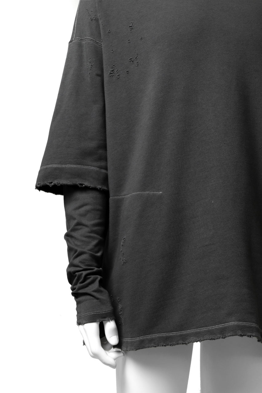 画像をギャラリービューアに読み込む, A.F ARTEFACT "FRAYED" DAMAGE LAYERED SWEATER TOPS (GREY)