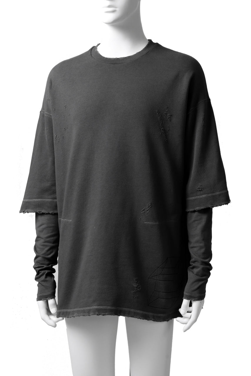 画像をギャラリービューアに読み込む, A.F ARTEFACT "FRAYED" DAMAGE LAYERED SWEATER TOPS (GREY)