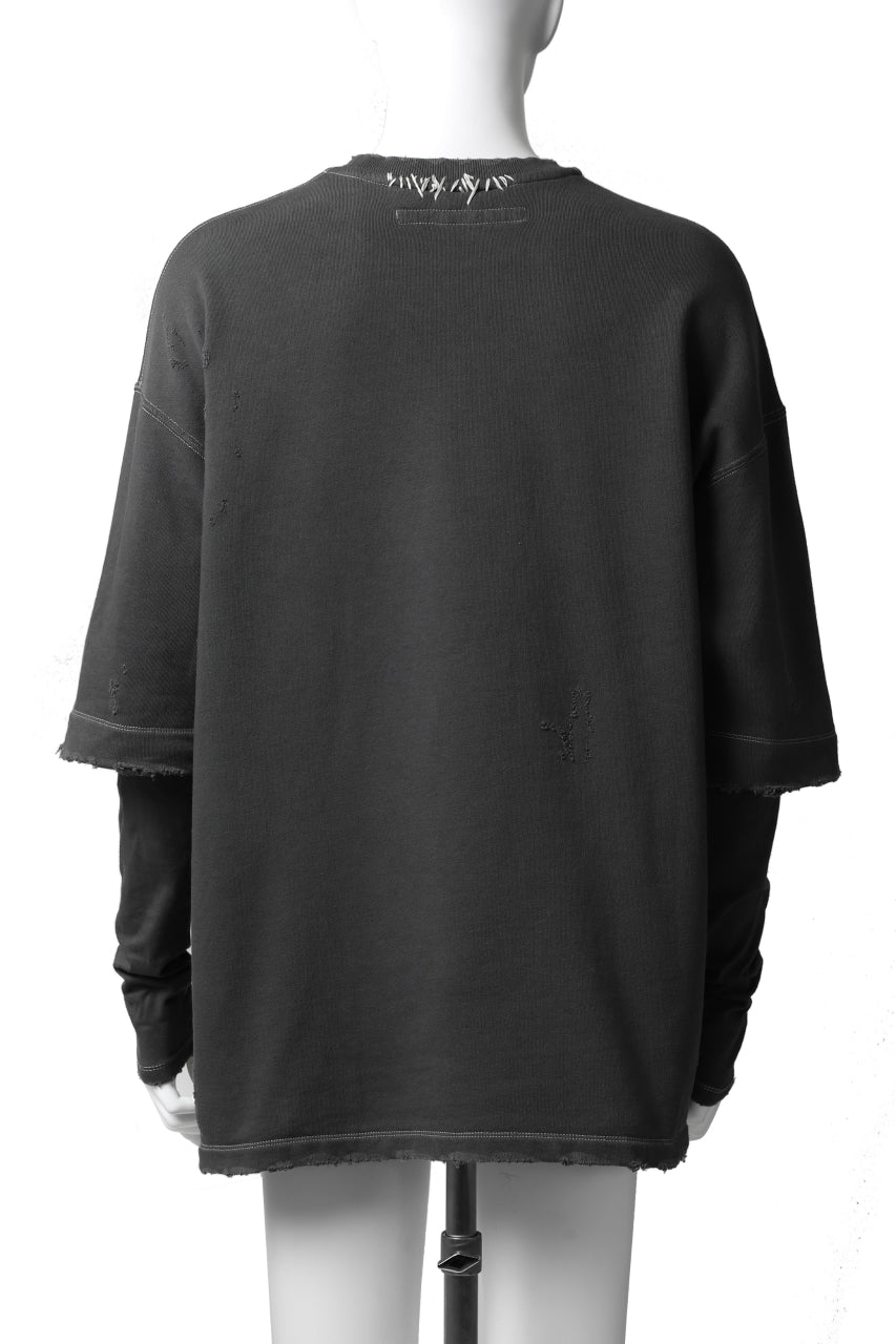 画像をギャラリービューアに読み込む, A.F ARTEFACT "FRAYED" DAMAGE LAYERED SWEATER TOPS (GREY)