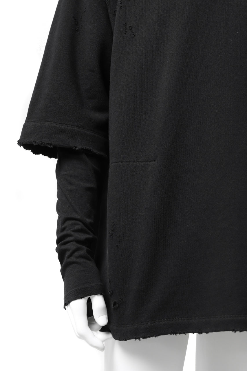 画像をギャラリービューアに読み込む, A.F ARTEFACT "FRAYED" DAMAGE LAYERED SWEATER TOPS (BLACK)