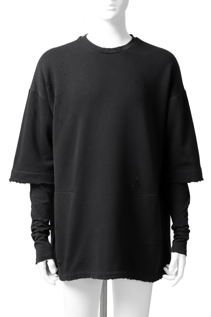 画像をギャラリービューアに読み込む, A.F ARTEFACT "FRAYED" DAMAGE LAYERED SWEATER TOPS (BLACK)