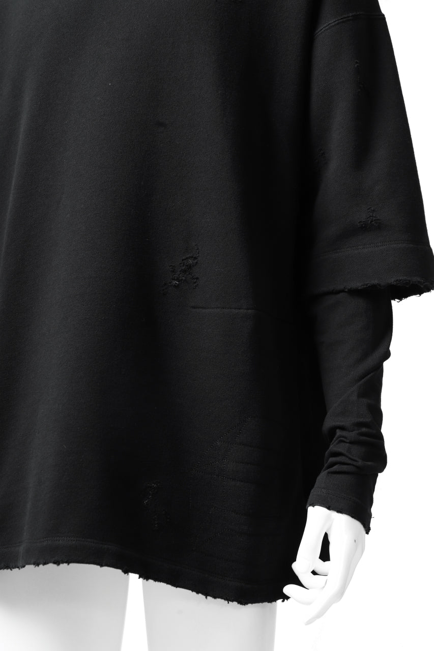画像をギャラリービューアに読み込む, A.F ARTEFACT "FRAYED" DAMAGE LAYERED SWEATER TOPS (BLACK)