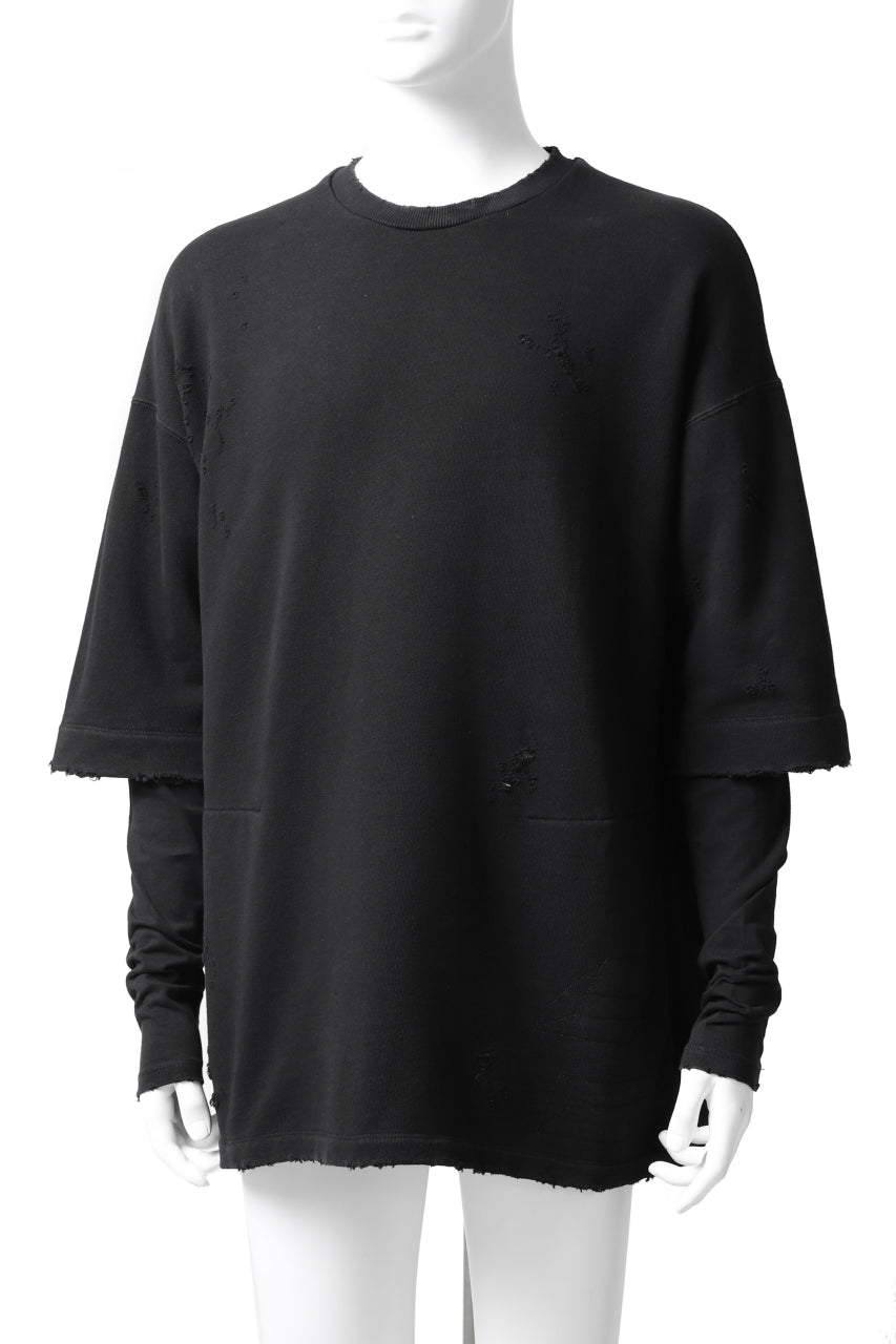 画像をギャラリービューアに読み込む, A.F ARTEFACT "FRAYED" DAMAGE LAYERED SWEATER TOPS (BLACK)