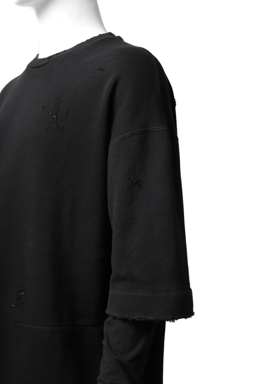 画像をギャラリービューアに読み込む, A.F ARTEFACT "FRAYED" DAMAGE LAYERED SWEATER TOPS (BLACK)