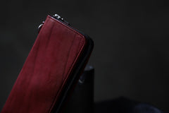 Load image into Gallery viewer, ISAMU KATAYAMA BACKLASH exclusive ROUND FASTNER WALLET / DOUBLE-SHOULDER OBJECT DYED (RED)