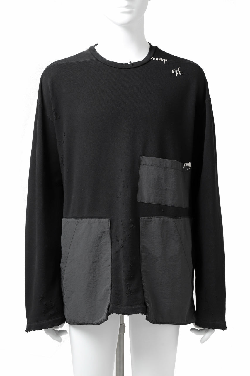 画像をギャラリービューアに読み込む, A.F ARTEFACT "FRAYED plus" DAMAGE COMBINATION SWEATER TOPS (BLACK)