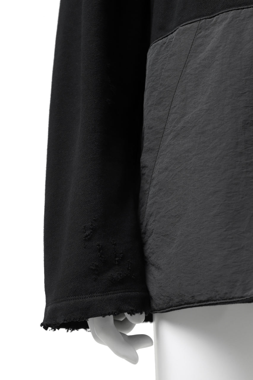 画像をギャラリービューアに読み込む, A.F ARTEFACT "FRAYED plus" DAMAGE COMBINATION SWEATER TOPS (BLACK)