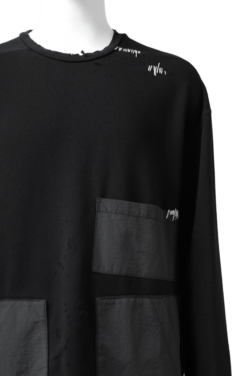 画像をギャラリービューアに読み込む, A.F ARTEFACT "FRAYED plus" DAMAGE COMBINATION SWEATER TOPS (BLACK)