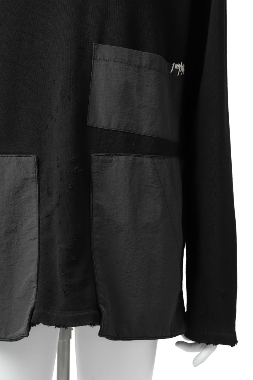 画像をギャラリービューアに読み込む, A.F ARTEFACT "FRAYED plus" DAMAGE COMBINATION SWEATER TOPS (BLACK)