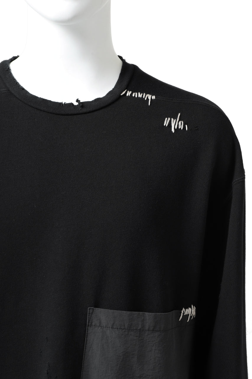 画像をギャラリービューアに読み込む, A.F ARTEFACT "FRAYED plus" DAMAGE COMBINATION SWEATER TOPS (BLACK)