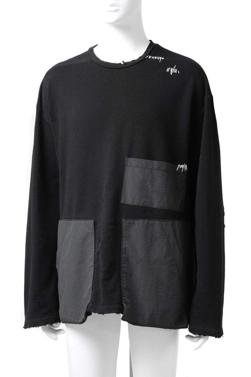 画像をギャラリービューアに読み込む, A.F ARTEFACT "FRAYED plus" DAMAGE COMBINATION SWEATER TOPS (BLACK)