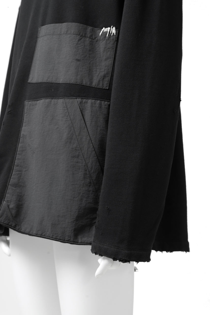 画像をギャラリービューアに読み込む, A.F ARTEFACT "FRAYED plus" DAMAGE COMBINATION SWEATER TOPS (BLACK)