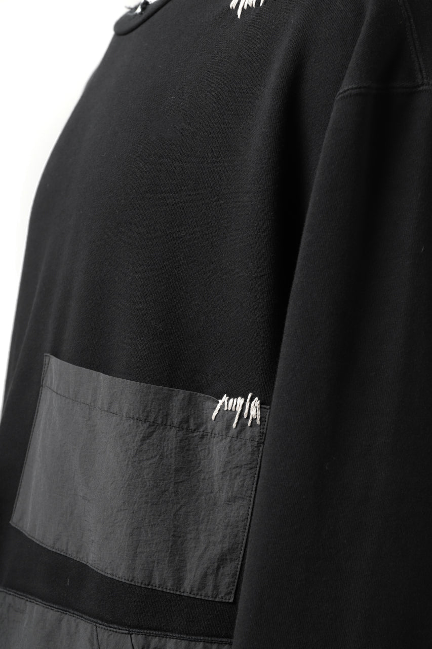 画像をギャラリービューアに読み込む, A.F ARTEFACT "FRAYED plus" DAMAGE COMBINATION SWEATER TOPS (BLACK)