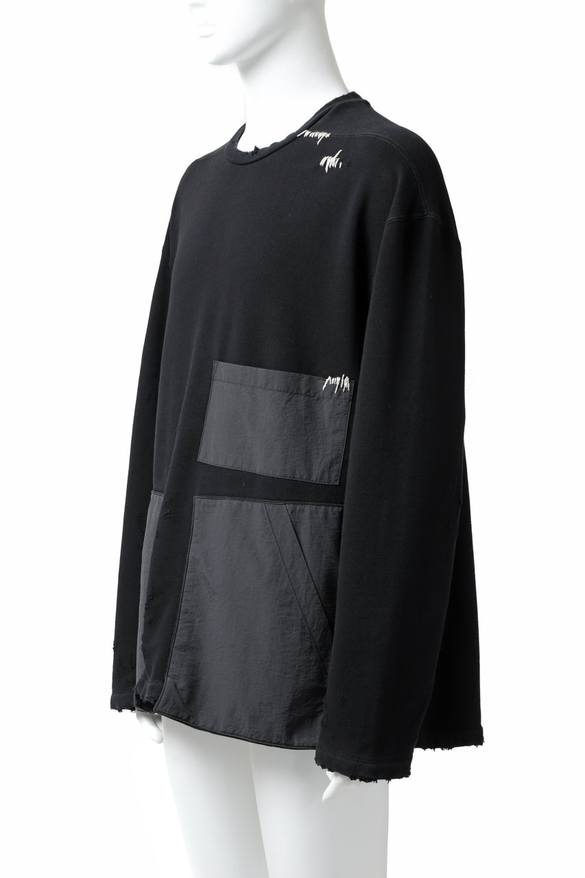 画像をギャラリービューアに読み込む, A.F ARTEFACT "FRAYED plus" DAMAGE COMBINATION SWEATER TOPS (BLACK)