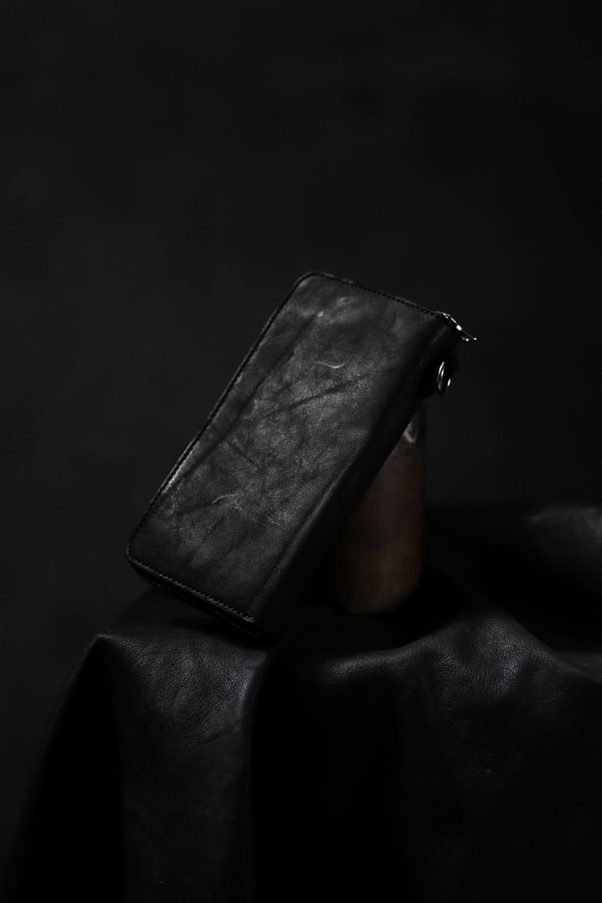 Load image into Gallery viewer, ISAMU KATAYAMA BACKLASH exclusive ROUND FASTNER WALLET / DOUBLE-SHOULDER OBJECT DYED (BLACK)
