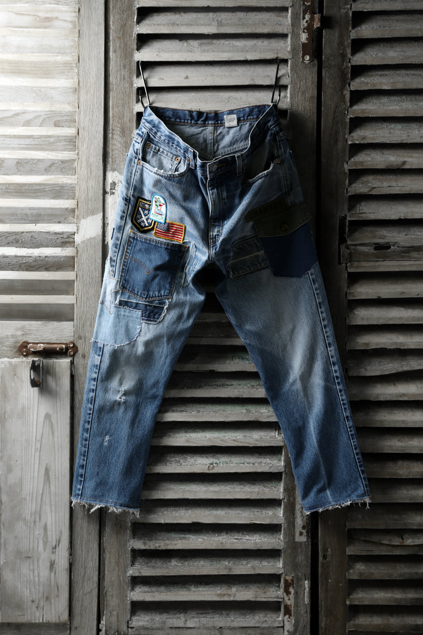 画像をギャラリービューアに読み込む, CHANGES VINTAGE REMAKE PATCHWORK DENIM TAPERED PANTS / VINTAGE DENIM (INDIGO #A)