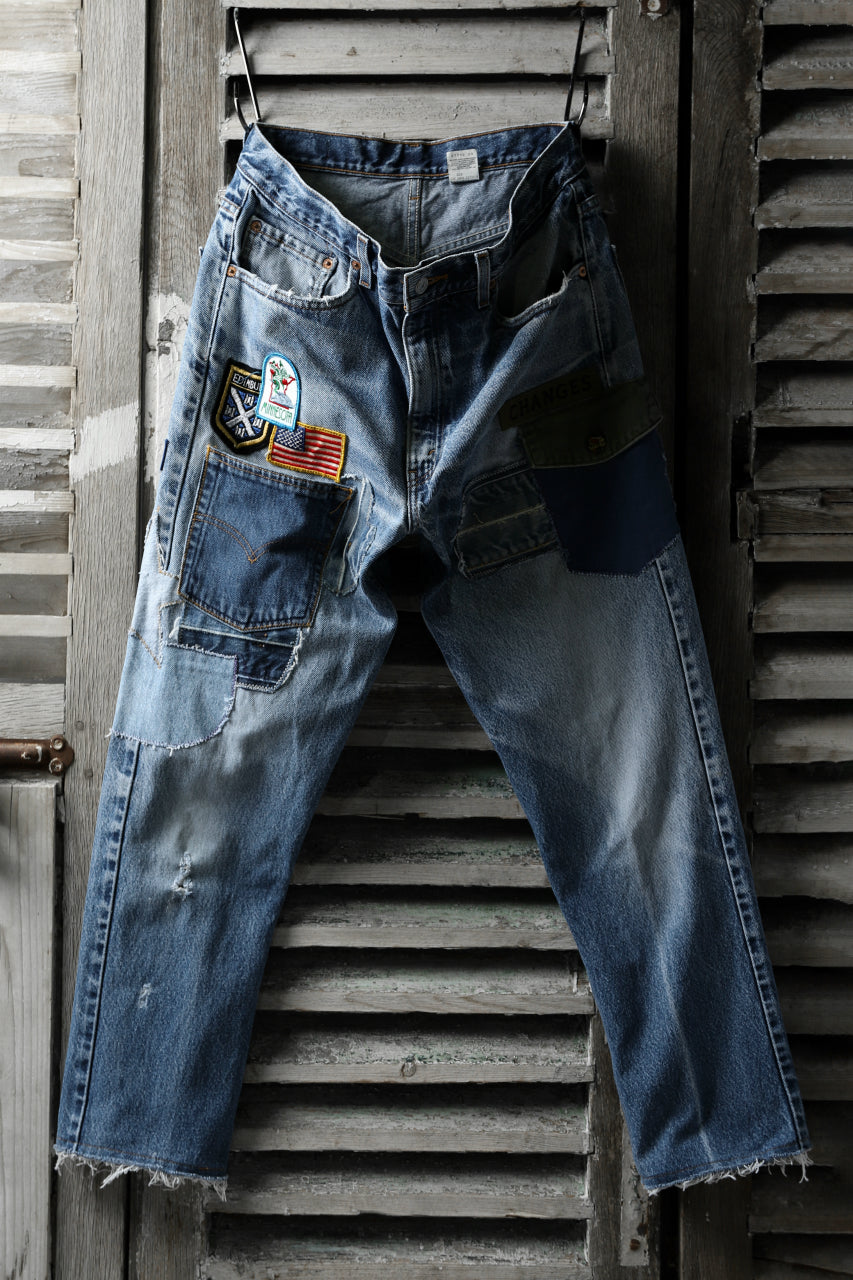 画像をギャラリービューアに読み込む, CHANGES VINTAGE REMAKE PATCHWORK DENIM TAPERED PANTS / VINTAGE DENIM (INDIGO #A)