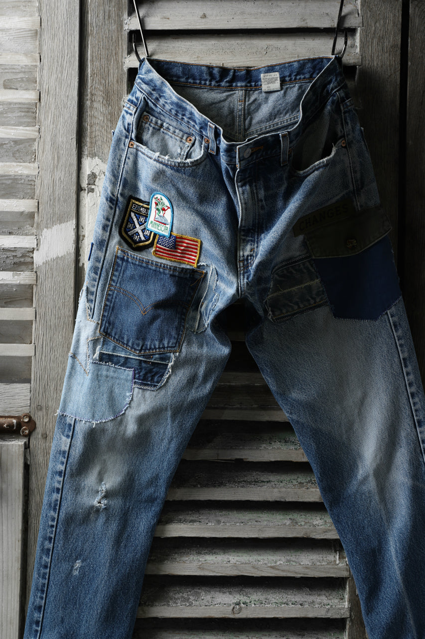 画像をギャラリービューアに読み込む, CHANGES VINTAGE REMAKE PATCHWORK DENIM TAPERED PANTS / VINTAGE DENIM (INDIGO #A)