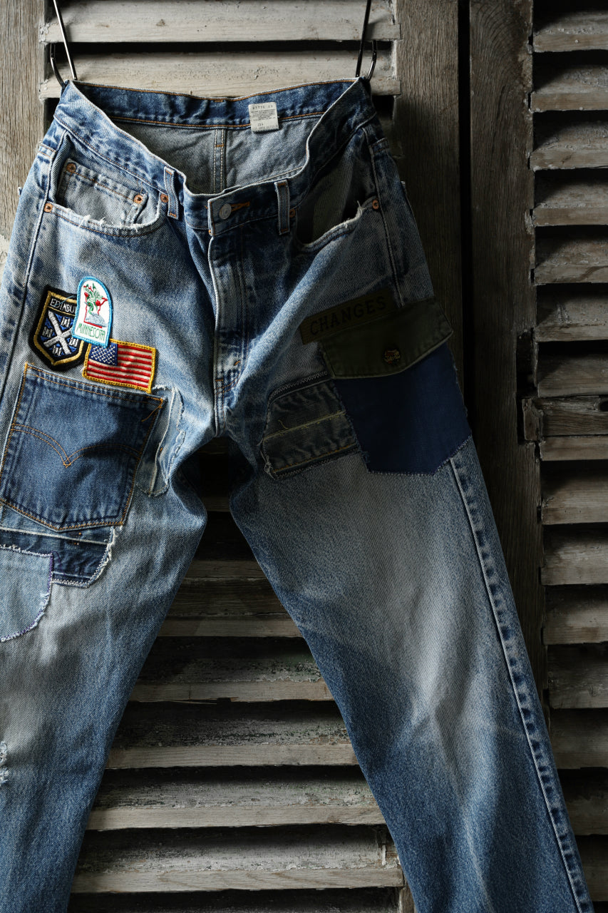 画像をギャラリービューアに読み込む, CHANGES VINTAGE REMAKE PATCHWORK DENIM TAPERED PANTS / VINTAGE DENIM (INDIGO #A)