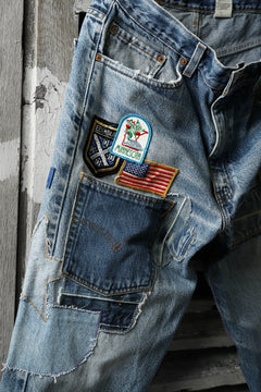 画像をギャラリービューアに読み込む, CHANGES VINTAGE REMAKE PATCHWORK DENIM TAPERED PANTS / VINTAGE DENIM (INDIGO #A)