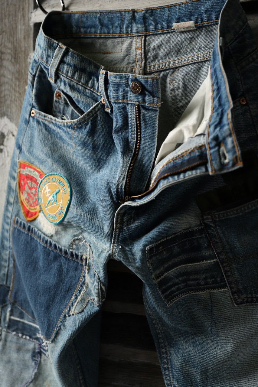 画像をギャラリービューアに読み込む, CHANGES VINTAGE REMAKE PATCHWORK DENIM TAPERED PANTS / VINTAGE DENIM (INDIGO #B)