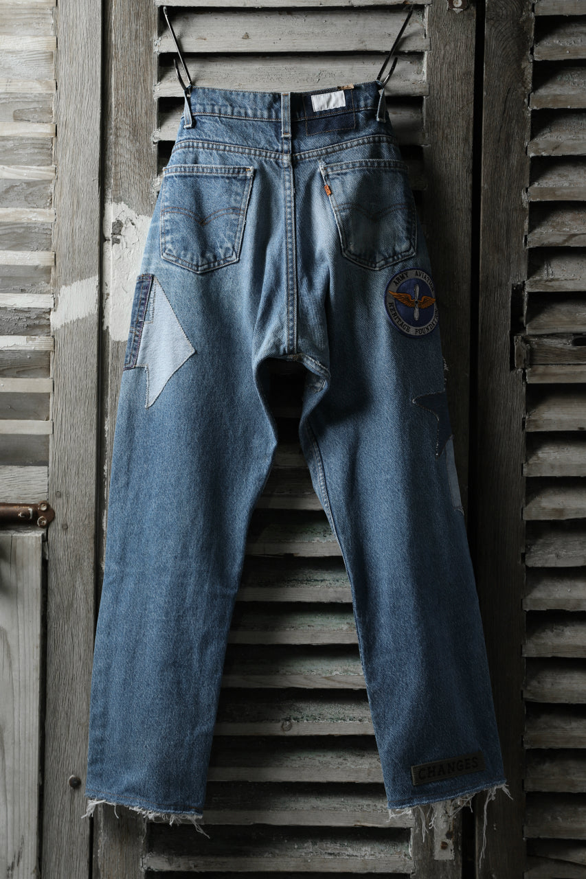 画像をギャラリービューアに読み込む, CHANGES VINTAGE REMAKE PATCHWORK DENIM TAPERED PANTS / VINTAGE DENIM (INDIGO #B)