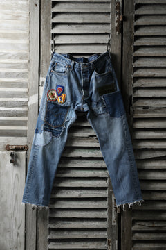画像をギャラリービューアに読み込む, CHANGES VINTAGE REMAKE PATCHWORK DENIM TAPERED PANTS / VINTAGE DENIM (INDIGO #C)