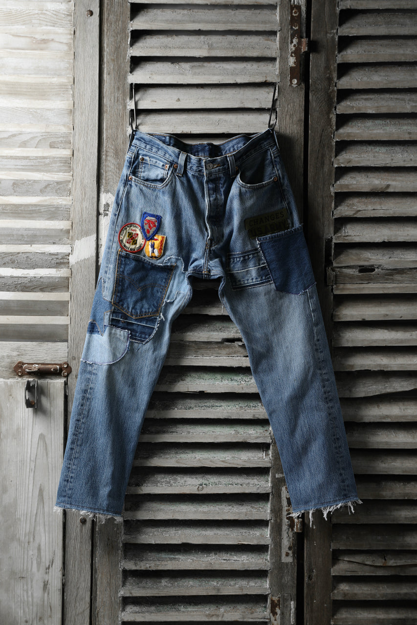 画像をギャラリービューアに読み込む, CHANGES VINTAGE REMAKE PATCHWORK DENIM TAPERED PANTS / VINTAGE DENIM (INDIGO #C)