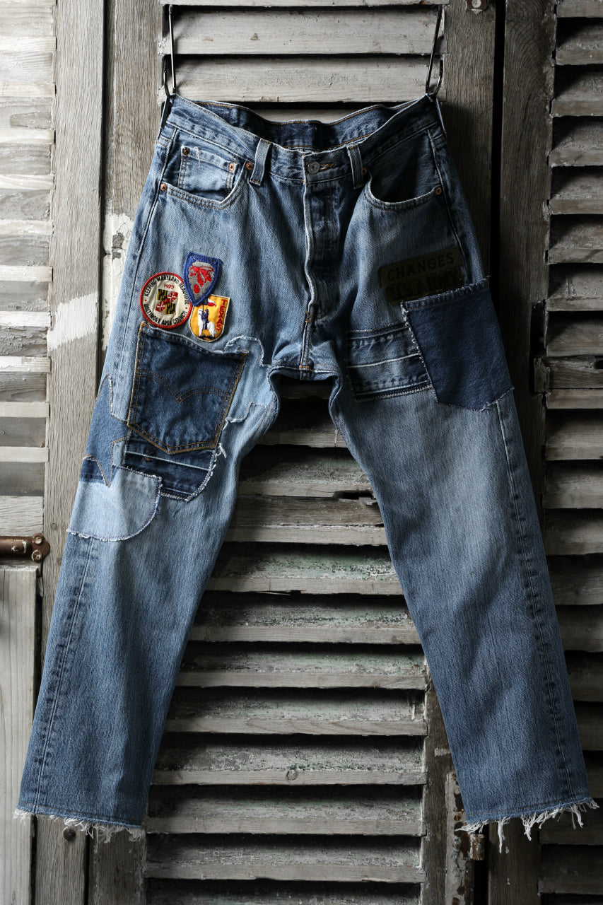 画像をギャラリービューアに読み込む, CHANGES VINTAGE REMAKE PATCHWORK DENIM TAPERED PANTS / VINTAGE DENIM (INDIGO #C)