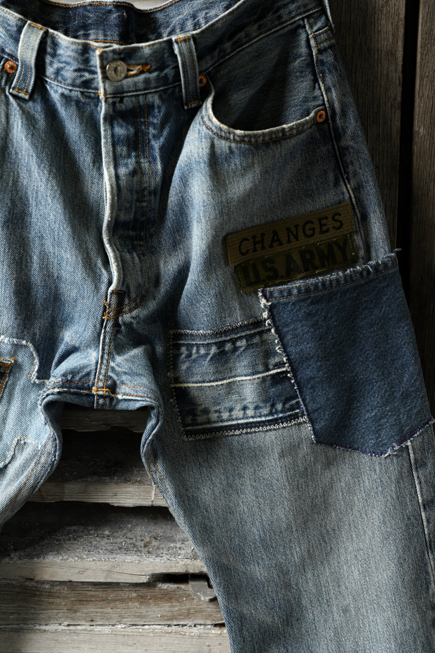 画像をギャラリービューアに読み込む, CHANGES VINTAGE REMAKE PATCHWORK DENIM TAPERED PANTS / VINTAGE DENIM (INDIGO #C)