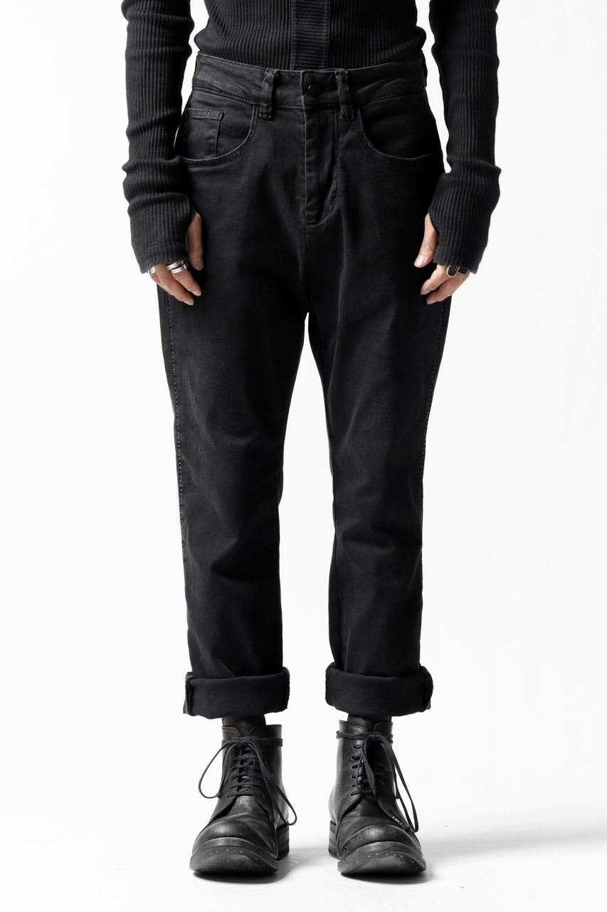 画像をギャラリービューアに読み込む, thomkrom OVER LOCK SLIM CROPPED PANTS / DAMAGE STRETCH DENIM (BLACK)