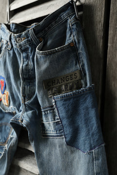 画像をギャラリービューアに読み込む, CHANGES VINTAGE REMAKE PATCHWORK DENIM TAPERED PANTS / VINTAGE DENIM (INDIGO #C)