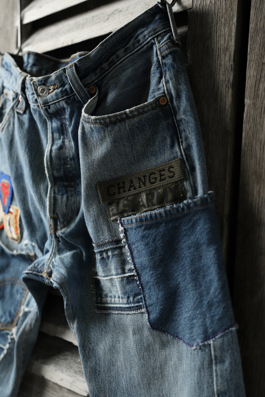 画像をギャラリービューアに読み込む, CHANGES VINTAGE REMAKE PATCHWORK DENIM TAPERED PANTS / VINTAGE DENIM (INDIGO #C)