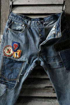 画像をギャラリービューアに読み込む, CHANGES VINTAGE REMAKE PATCHWORK DENIM TAPERED PANTS / VINTAGE DENIM (INDIGO #C)
