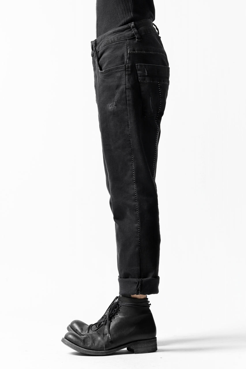 画像をギャラリービューアに読み込む, thomkrom OVER LOCK SLIM CROPPED PANTS / DAMAGE STRETCH DENIM (BLACK)