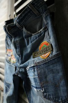 画像をギャラリービューアに読み込む, CHANGES VINTAGE REMAKE PATCHWORK DENIM TAPERED PANTS / VINTAGE DENIM (INDIGO #D)